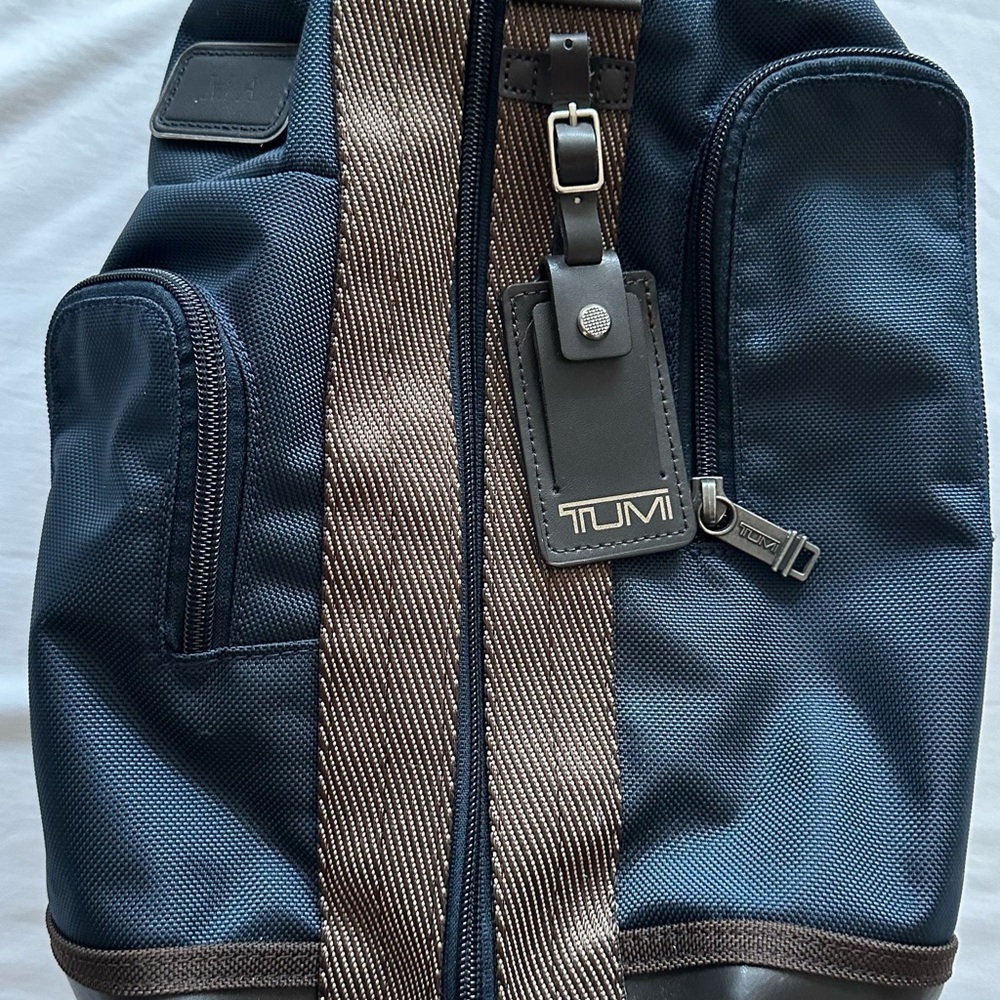 TUMI Blue and Brown Belt Bag
